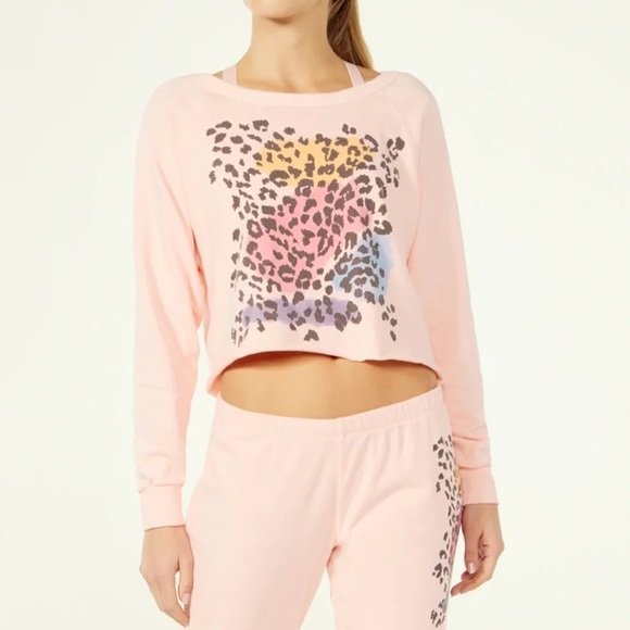 NWT Wildfox Crystal Rose Airbrushed Leopard Crop Sweatshirt - Picture 3 of 9